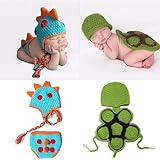 SPOKKI 2 Sets Newborn Crochet Outfit for Baby Photography Prop, Handmade Knitted Animal Boys Costume
