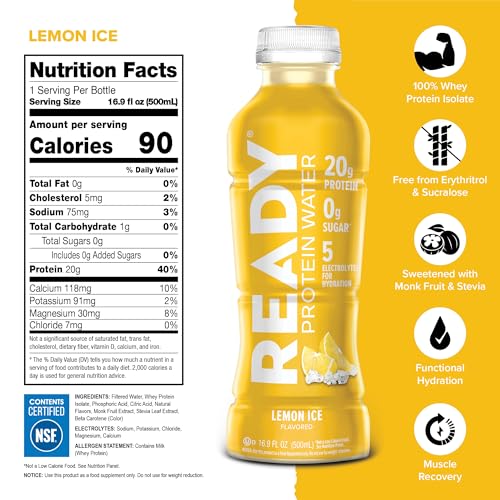 Image of Ready Clear Protein Water, Lemon Ice, 20g Whey Protein Isolate, 12 Pack