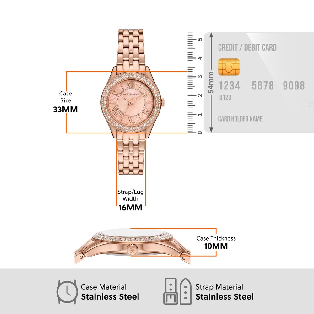 Michael Kors Reloj Harlowe para Mujer, Movimiento de Cuarzo a Tres Agujas con Correa de Acero Inoxidable o Piel