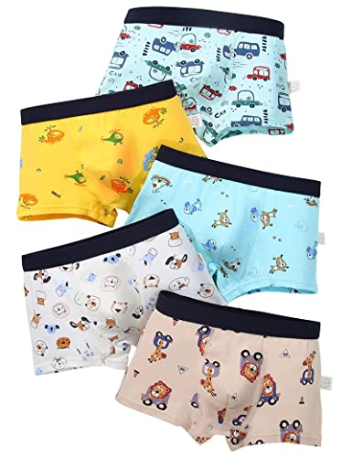 Kiench Little Boys' Boxer Briefs Cotton Kids Underwear 5-Pack