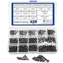 650Pcs 13 Kinds M2 M2.3 M3 Black Sunk Head Self Tapping Screw Black Oxide Stainless Flat Cross Recessed Pan Head Screw Assortment Kit