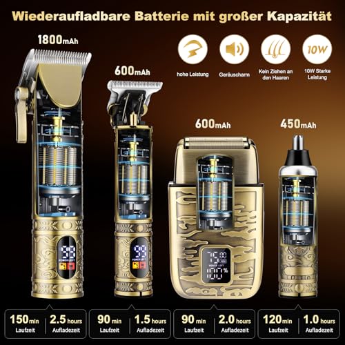 Suttik professioneller Haarschneider Trimmer Set für Männer Elektrischer Rasierapparat Rasierer Kabelloser Haarschnitt Haarschneidemaschine Barttrimmer LCD-Display Herren-Pflegeset Geschenke für ihn