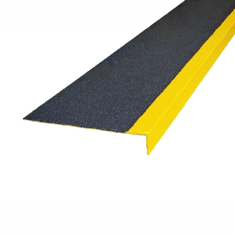 Heavy Duty GRP Anti-Slip Stair Tread Covers – 345mm Deep Black/Yellow Grit Surface, Outdoor Slip-Resistant Step Protection 750mm Length