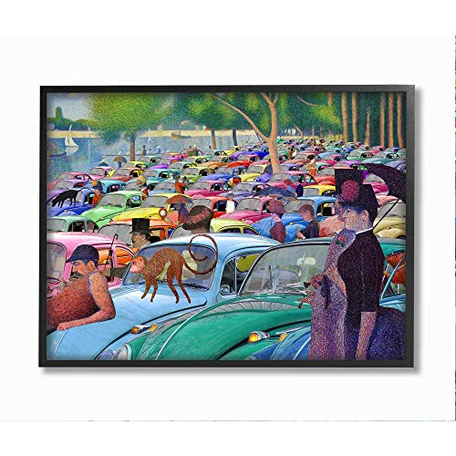 Stupell Industries Walk in The Car Park Traditional Painting Parody, Designed by Barry Kite Wall Art, 24 x 30, Black Framed