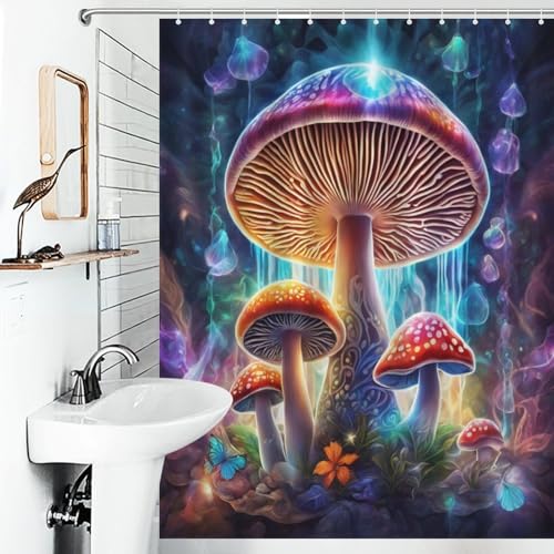 Rideau douche tissu champignon imperméable 140x183cm pour baignoire