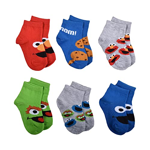 Sesame Street Baby Boy's 6-Pack Quarter Socks, Red, 2T-4T