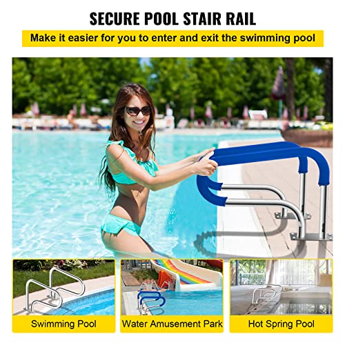 Image of VEVOR Pool Handrail, 32 x 22.5 Swimming Pool Stair Rail, 304 Stainless Steel Stair Pool Hand Rail Rated 375lbs Load Capacity, Pool Rail with Quick Mount Base Plate, and Complete Mounting Accessories