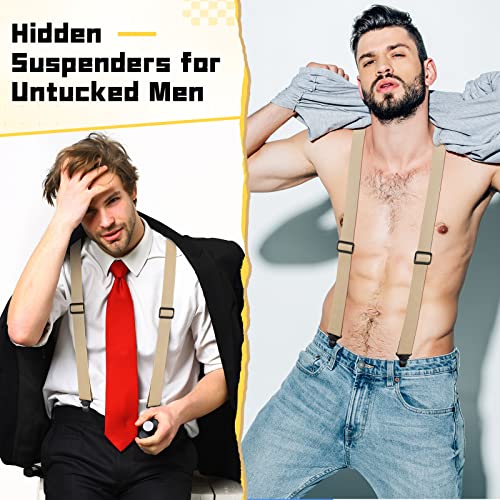 Jiuguva Men's Hidden Undershirt Suspender Men Airport Friendly Straps Y Back Athletic Suspender Heavy Duty for Jeans Shirt(Khaki)