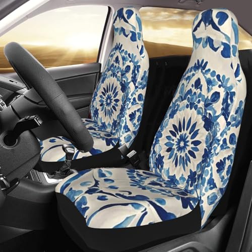 Housse de siège de voiture bleue et blanche (lot de 2) universelle pour SUV et berline