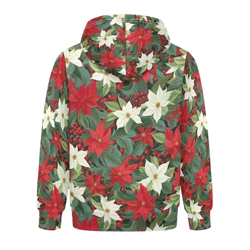 Kids Hoodies Sweaters Christmas Poinsettia Flower Hooded Sweatshirts with Big Pockets for Boys Girls B04000462