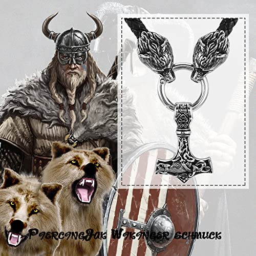 Collier Mjolnir en acier inoxydable et cuir véritable pour homme