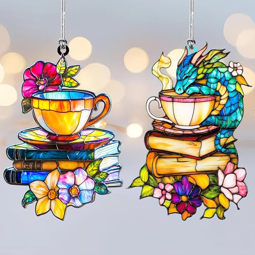 2pcs Book Ornament, Book Lovers Gifts, Bookish Gifts, Bookish Decor &ndash; Stained Glass Acrylic Book...