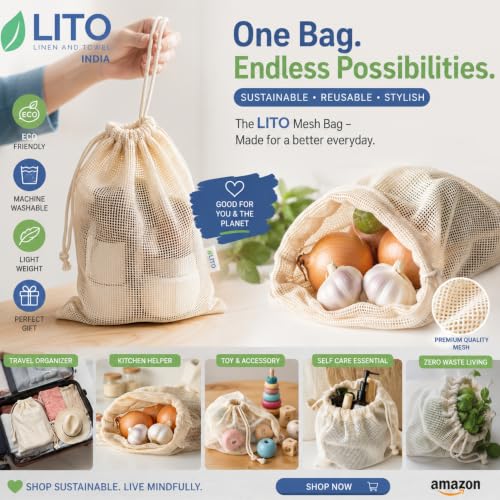 Image of Vegetable Bag for Fridge (3 pcs), Fridge Storage bags with Drawstrings, 100% Cotton Vegetable Storage Bags for Refrigerator, Keeps Veggies Fresh Longer, Eco-Friendly Fridge Bag (Natural - 3 Pack)