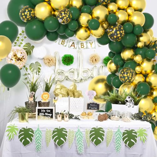 Image of Dark Green Gold Balloon Garland Arch Kit - Dark Green Balloons Hunter Green Metallic Gold Balloon for Super Football Birthday Jungle Baby Shower Wedding Graduation Decorations