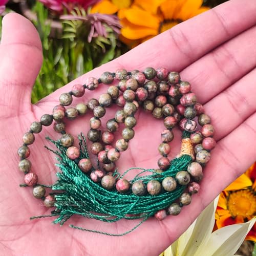 Image of Apnisanskriti Premium Unakite Stone Mala for Men and Women (6mm, AAA Quality, Lab Certified, 108+1) - Natural Stone Beads Mala - Green & Mix Colours Colour - Pack of 1
