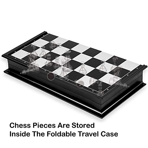 Image of TRENDING All Magnetic Chess Set With Folding Travel Portable Case, Chess Board Game Black & Ivory Color, For Girls & Boys For Improving Intelligence Size: 9.75X9.75X0.75 Inch