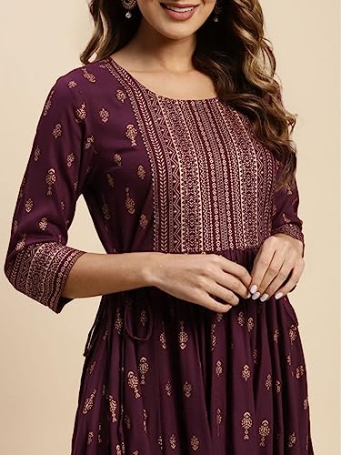 Image of rangita Rayon Calf Length Printed Anarkali Kurti for Women | Kurta for Women