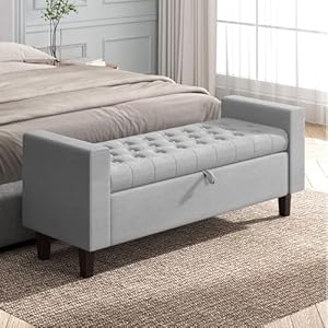 End of Bed Storage Bench for Bedroom 55 Tufted Upholstered Bench for Bedroom End of Bed with Solid Wood Legs for Bedroom Entryway Dining Room Living Room Light Gray