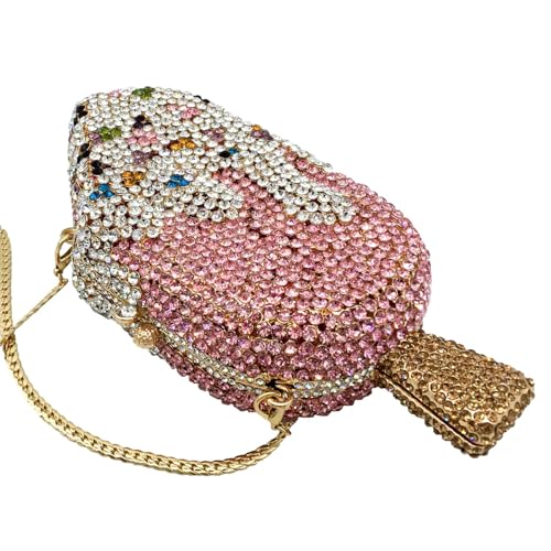 Usuisy Novelty Popsicle Crystal Clutch Bag Women Icecream Evening Handbags Bridal Party Rhinestone Clutch Purse Prom Bag,Mini,Strawberry