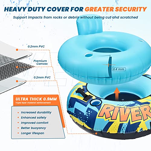 Sulduo 53" Heavy Duty River Tube With Premium Canvas Cover, Inflatable Water Tubes For Floating, Tubing Floats For River Pool Lake, River Rafts With 2 Cup Holders, 2 Grip Handles For Adults #TOP1