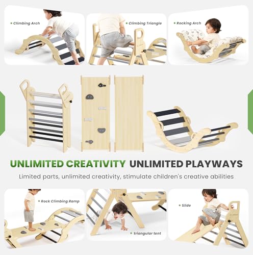 image for BlueWood Pikler Triangle Set with Cushion, 8-in-1 Climbing Toys for To