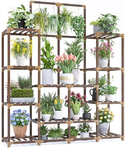 EnHomee Plant Stand Indoor Tall Plant Stand Outdoor Large Wood Plant Shelf Indoor for 18 Pots Plants,4-tiers Plant Holder for Patio Living Room Gardening Balcony 45