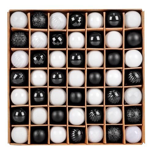 49 STK Weihnachtskugeln Schwarz Weiß Set,3cm Kunststoff...