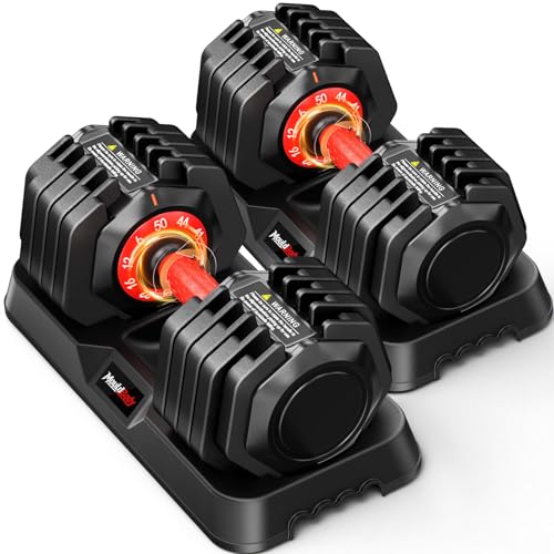 Adjustable Dumbbell Set Pair 25 lb or 50 lb, Adjustable Dumbbells 10-in-1 Free Weight Set, 1-Second Dial Weight Adjustment,Space-Saving Design with Storage Base, Home Gym Strength Training Equipment