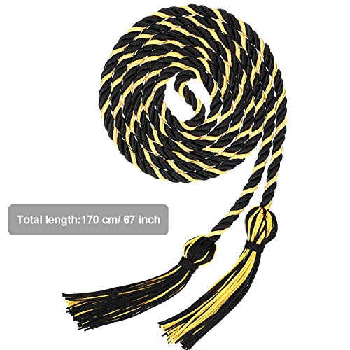Image of TecUnite Graduation Cords Honor 2026 Polyester Yarn Decorative Garland Twist Ties with Tassels for Bachelor Gown Graduation(Black with Gold)