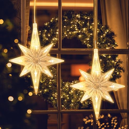 Jsdoin 2 Stück Nordstern Weihnachtsbeleuchtung, Stern LED...