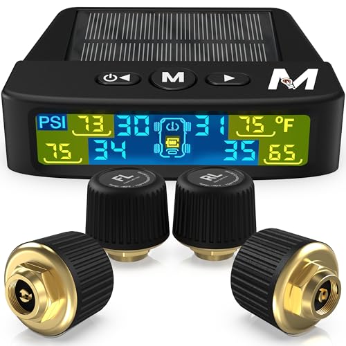 Marcala 2026 V2.0 TPMS Sensors Set of 4 | 50ft Extended Range Version | Tire Pressure Sensors Pack of 4 | 0-98PSI for RV/Camper/Trailer/Truck | Solar Charge & 6 Alarm Modes | Prevent Flats & be Safer