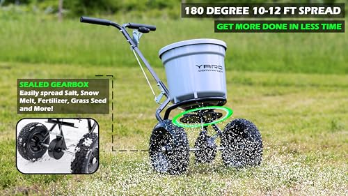 Yard Commander - Commercial 50 LB Walk-Behind Push Broadcast Spreader - 10-12 Foot Spread - Fertilizer, Salt & Grass Seed - Clog Free Design - Fully Enclosed Gear Box - Adjustable Drop Rate - Image 4