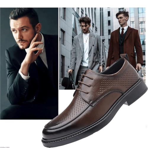 Men Breathable Hollow Oxford Leather Dress Shoes Pointed Toe Brogue Lace Up Classic Formal Wedding Business Comfortable Stylish Low Top Elegant Office2