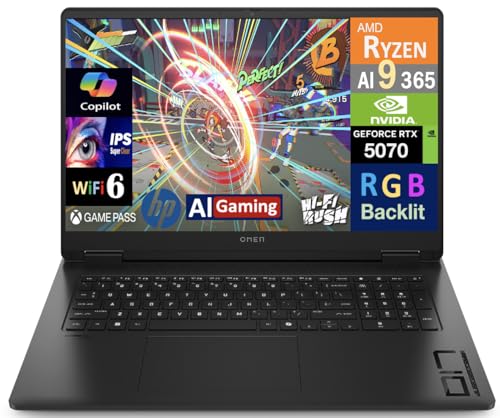 Image of HP OMEN AI Gaming Laptop 17.3 inch 240Hz IPS QHD Display (AMD Ryzen AI 9 365, GeForce RTX 5070 8GB, 64GB DDR5, 512GB PCIe SSD, RGB KB, WiFi 6, Webcam, Bluetooth 5.4, Win 11 Pro) w /DKZ USB Port Expander
