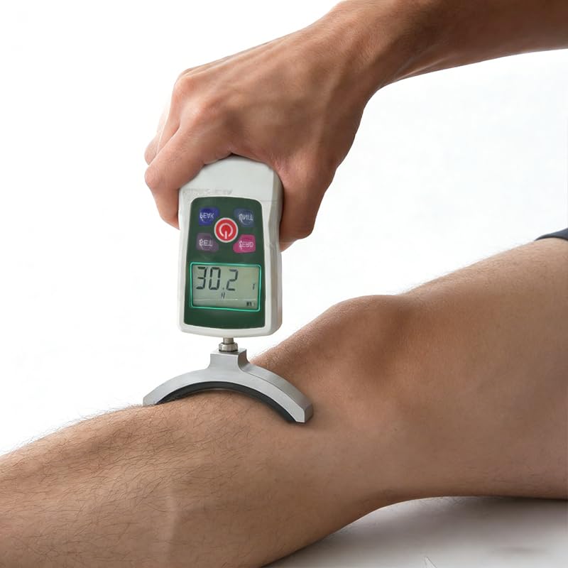 Medidor de fuerza muscular con carga máxima de 500 N (50 kg / 110 lb), modo de medición en tiempo real, pico y primer pico, precisión ±1 %, estructura con sensor interno miniatura 5