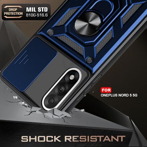 Image of AESTMO Tough Armor OnePlus Nord 5 5G Bumper Back Case Cover | Ring Holder & Sliding Camera Shield Cover | 360 Degree Protection Back Case Cover for OnePlus Nord 5 5G (Blue)