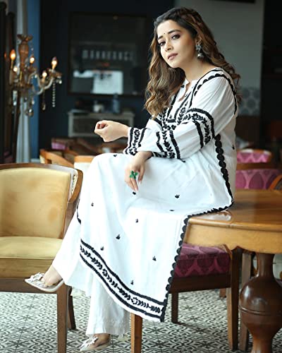 ANNI DESIGNER Women's Cotton Blend Embroidered Straight Kurta (Stho-White-Nw_4XL_White_XXXX-Large)