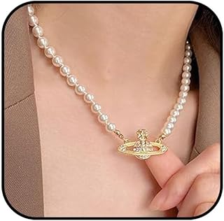Saturn Pendant Pearl Necklace for Women Freshwater Pearl Necklace Y2K Pearl Choker Necklace Saturn Pendant Necklace Jewelry - Buy now