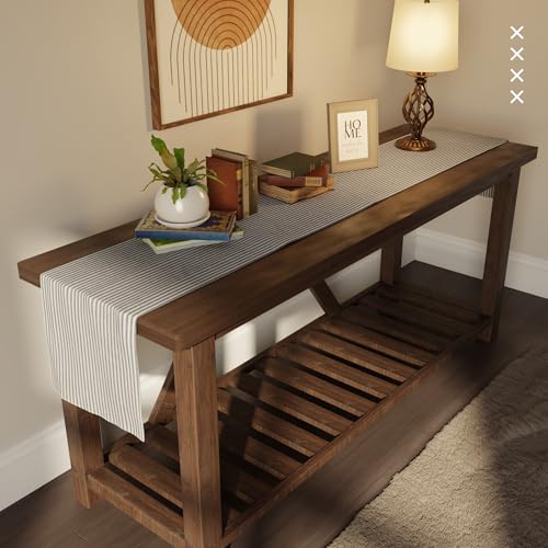 Image of Encasa XO Cotton Table Runner for 4 Seater | Size 13x59 in | Ticking Black - Machine Washable & Durable