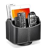SITHON Rotating Remote Control Holder with 5 Compartments, Multifunctional PU Leather Spinning...