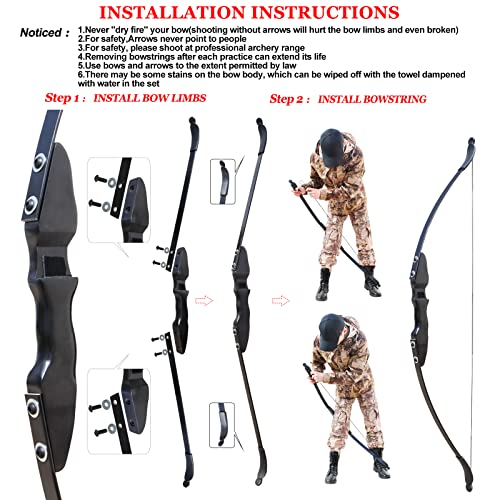 Traditional Wooden Recurve Bow And Arrow Set For Adults Beginner, 30Lb/40Lb Right Handed Wooden Archery Long Bows For Outdoor Shooting Training Practice (Black, 40Lbs) #TOP6