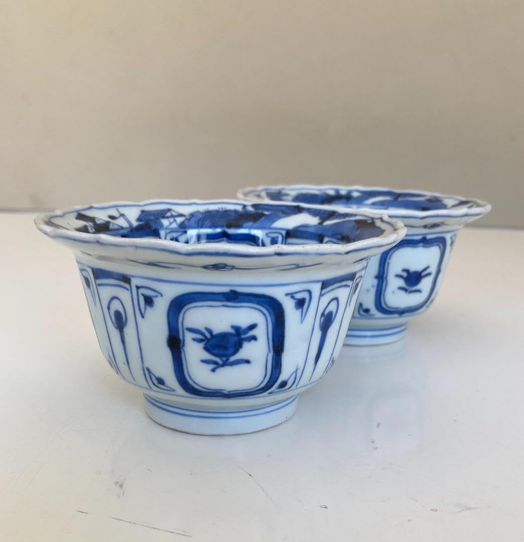 中国芙蓉手の向付！宣徳年製 文人と家屋図 ５客とも綺麗なお品 中国芙蓉手の向付！宣徳年製 文人と家屋図 5客とも綺麗なお品