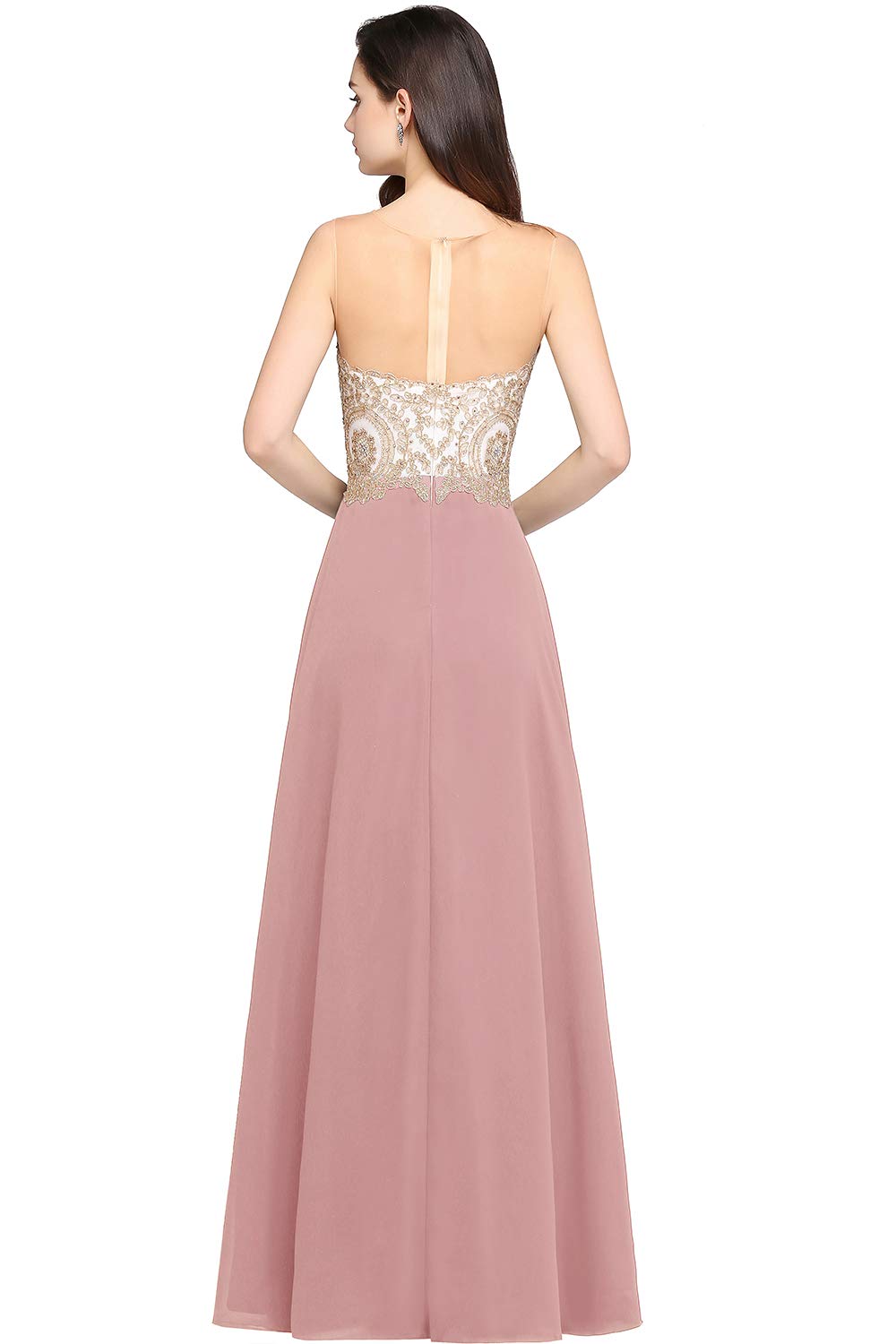 Misshow Robe de Gala Cocktail Longue avec Appliques Florale Sexy Chic Elégante pour Mariage sans Manches