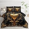 lneffble Black and Gold Heart Comforter Set Queen Size Bed 7 Piece,Heart Bedding Set Queen Black,Heart Themed Bedroom Decor,(1 Comforter, 1 Flat Sheet, 1 Fitted Sheet, 2 Pillowcase and 2 Pillow Sham) #1