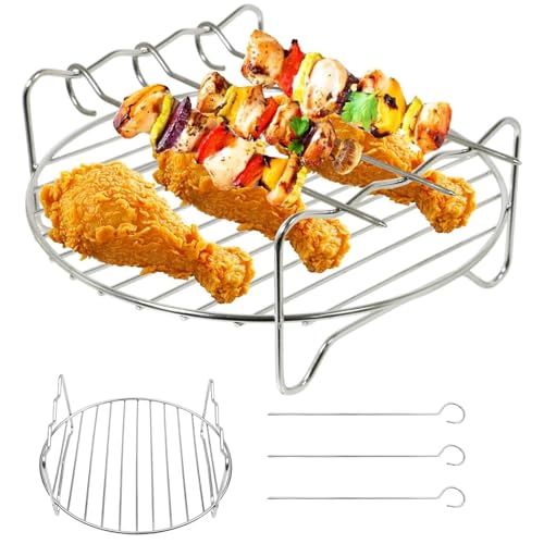 Grill Stand, Air Fryer Accessories, Bring 3Pcs Skewers Stainless Steel Heat Resistant Oven Accessories, Oven Grill Stand for Microwave Oven, Kitchenware for Cooking Meat and Vegetables (Silvery)