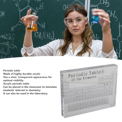 Image of Beufee Periodic Table with 103 Real Elements Inside, Clear Acrylic Real Chemical Elements Periodic Table for Classroom Teaching Tool
