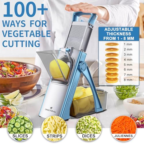 ONCE FOR ALL Upgrade Safe Mandoline Slicer Plus, Biger Size, Adjustable Vegetable Food Chopper Potato Fries Cutter, Detachable Blade, Kitchen Chopping Artifact, Gift (SkyBlue)