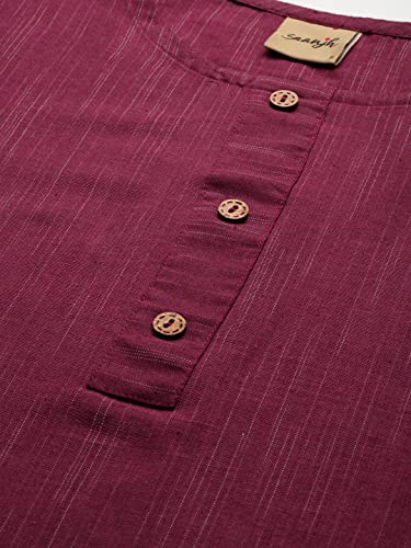 Image of Saanjh Women's Fit Straight Cotton Blend Long Kurta, 3 /4 Sleeve, Knee Length Kurtis, Casual and Office Wear