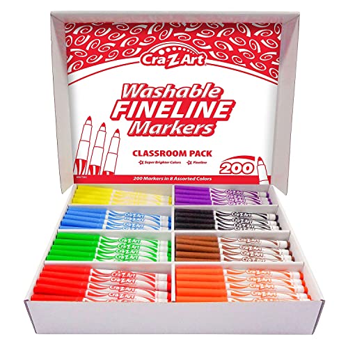 Cra-Z-Art Washable Fine Tip Markers Bulk Class Pack 200ct 8 Assorted Colors, Back To School Supply List Essential, Bulk Pack for School Supply Rooms and In Class For Teachers by Cra-Z-Art - Used condition - US$36.68
