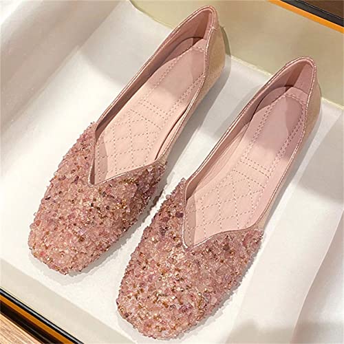 TN TANGNEST Women's Square Toe Flats Rhinestone Ballet Shoes Slip on Flat Shoes2